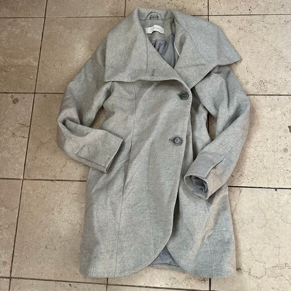 T Tahari Womens S ? Oversized Drape Collar Pea Coat Wool Blend Gray Winter Fall - Picture 3 of 12